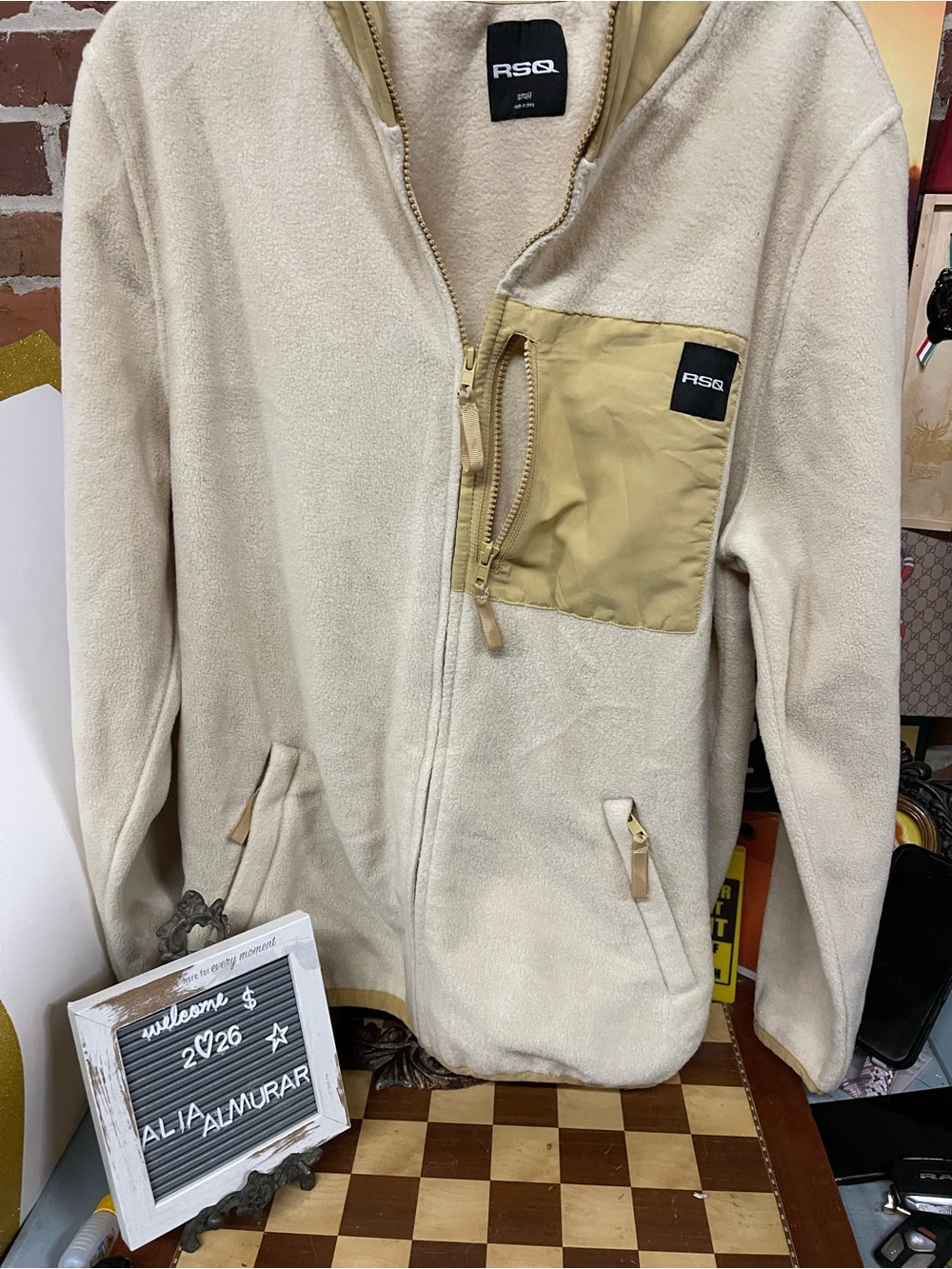 RSQ Full Zip Tan Fleece Jacket Men’s Size small